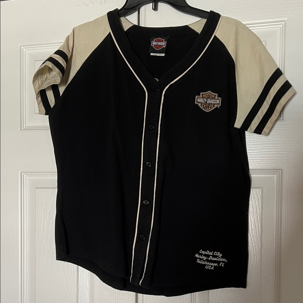 Harley-Davidson Black and Cream Button Down Shirt